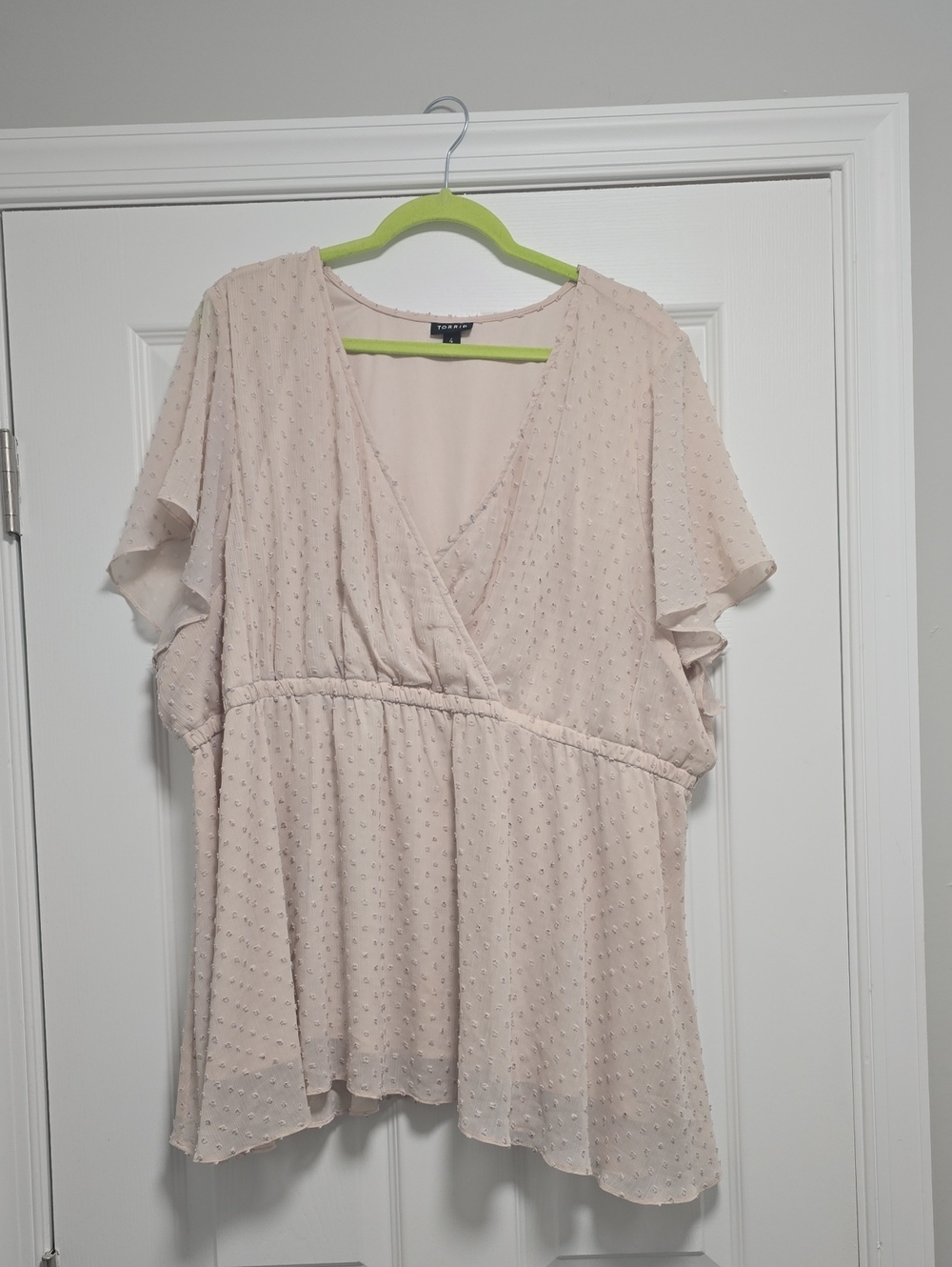torrid Blush Swiss Dot Wrap Peplum Top